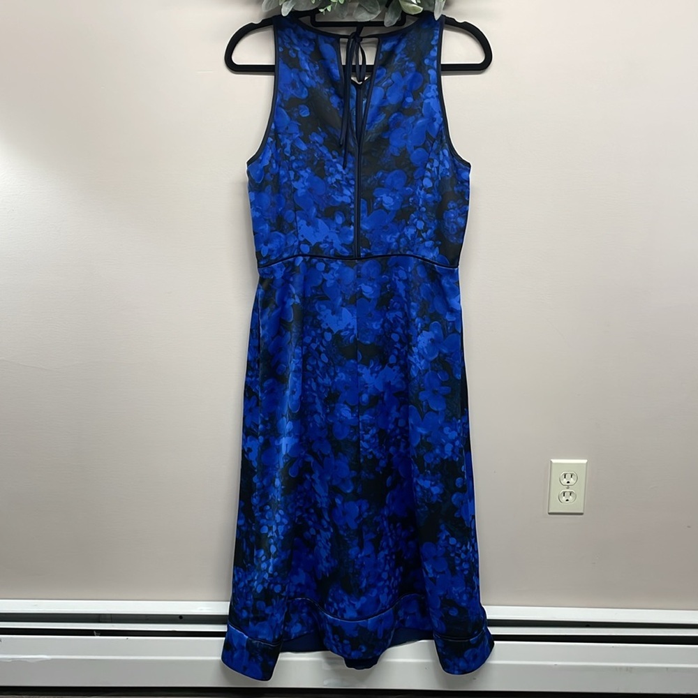 Banana Republic Kristi Black Blue Floral Sleeveless Tie Back Dress Pockets 8 - Picture 4 of 16